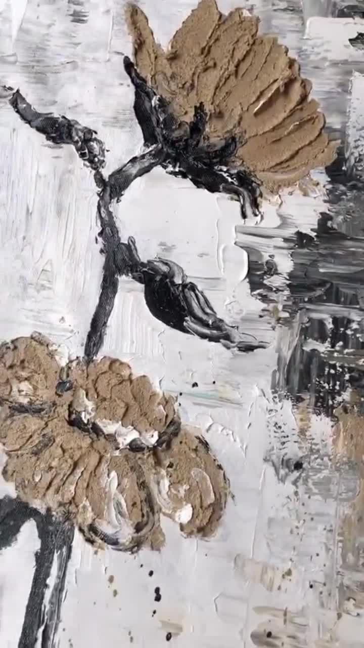 大きな抽象画 花の絵 茶色の抽象テクスチャ画 3D抽象テクスチャ