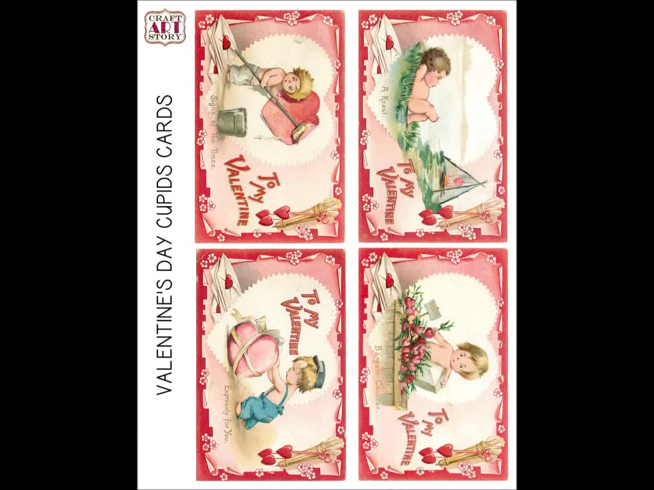 Vintage Victorian Valentines Day Cupids Cards Ephemera Pack