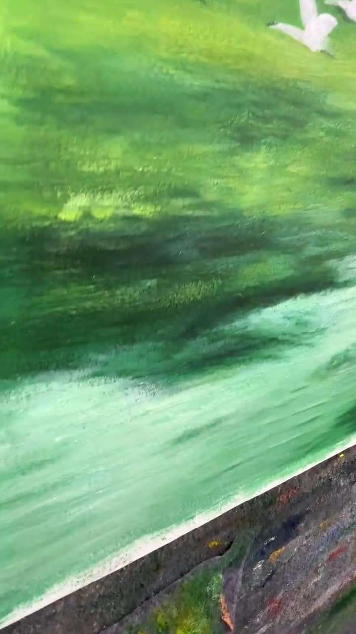 現代アート 自然テーマ 手描き絵画 テクスチャのある緑の草原の絵画：飛ぶ鳥、現代の自然アート - Etsy 日本