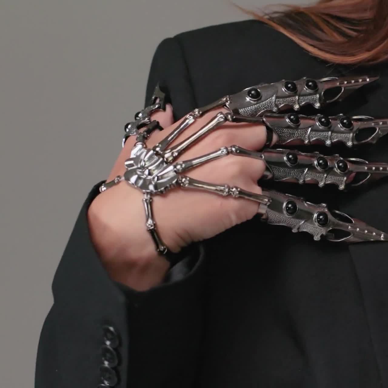 Amazon.com: Colaxi Skeleton Hand Bracelet Adjustable with Rings Halloween  Elasticity Wristband Punk Fashion Alloy Decoration Skull Bangle Jewelry  Party, Black : Everything Else