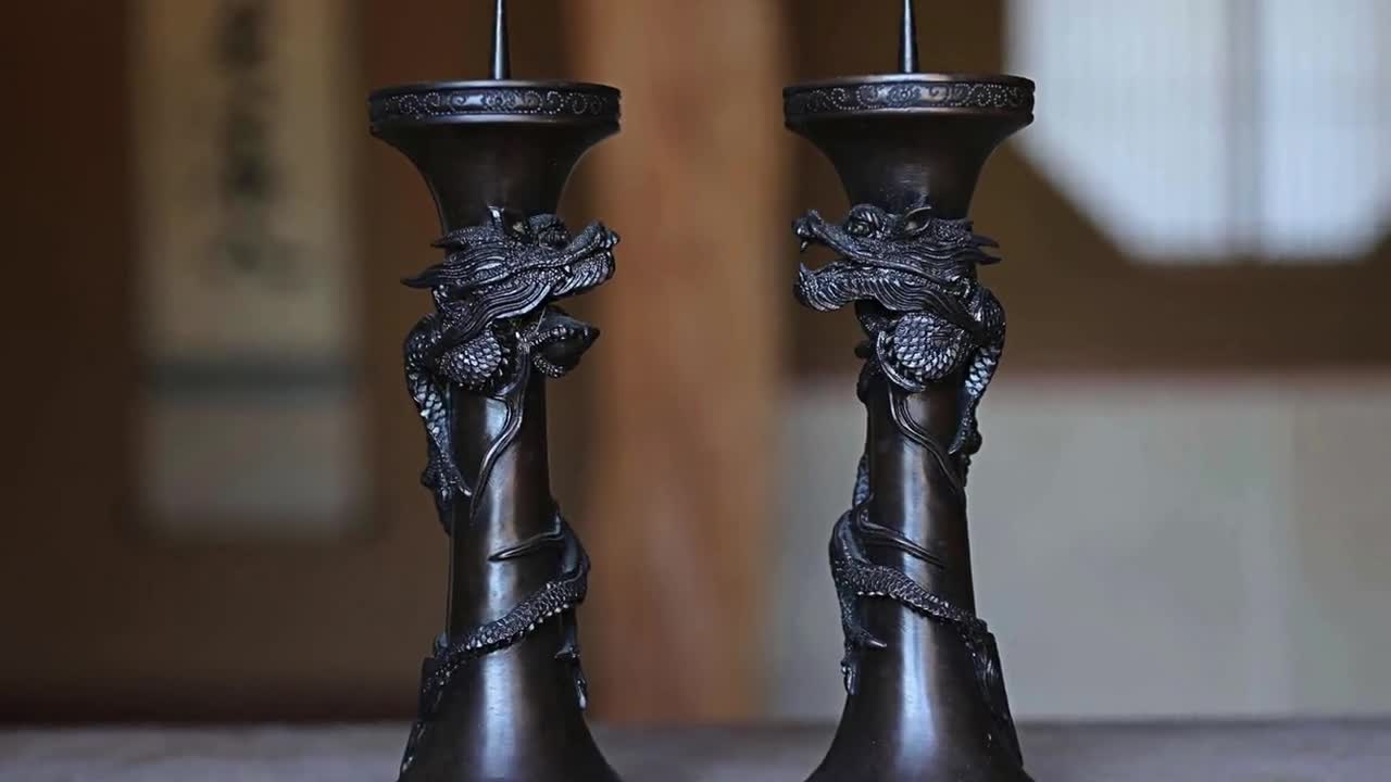 アンティーク 日本製 青銅製 龍燭台 ペア 明治/大正時代 - Etsy 日本