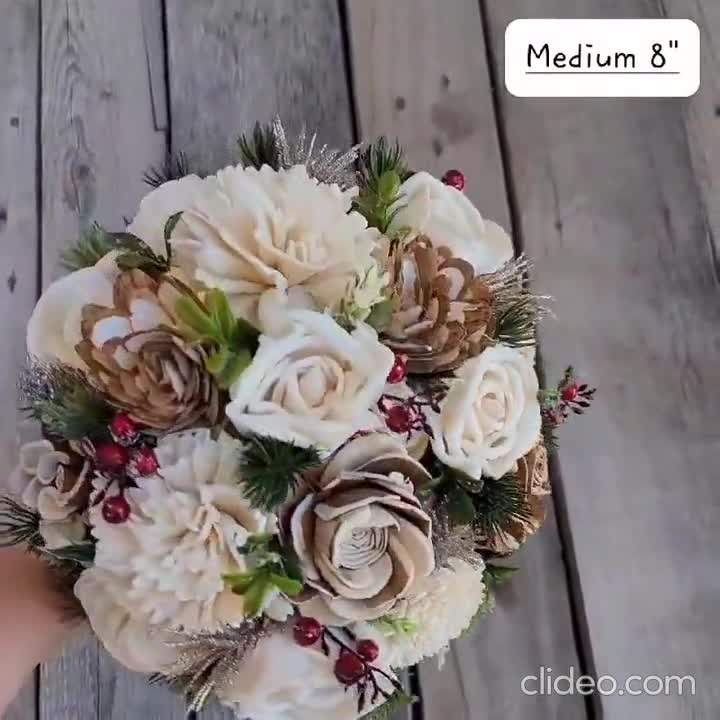 Wood Flower Bouquet, Winter Wedding Bouquet, Christmas Bridal