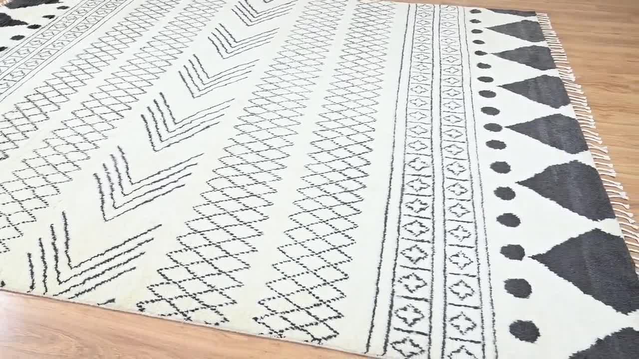 9'x12' | Cozy BedRoom Rug | Hand Made wool carpet with Geometric Design  Area Rug, Ivory-Charcoal, Multi-Size AR_3467