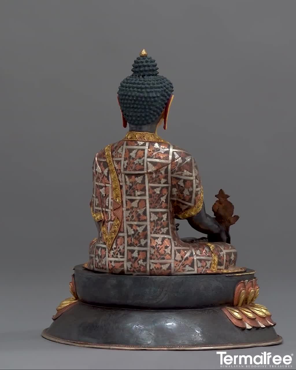 薬師如来像 - 手作り、金と銀メッキ銅、宗教的アートワーク