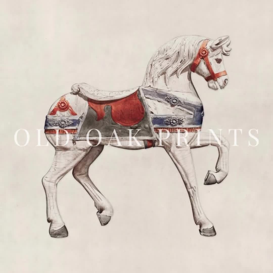 ヴィンテージの馬の絵画：農家の保育園アート（印刷可能なデジタル