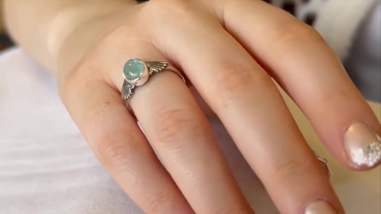 Aquamarine Angel Wing Ring, Natural Gemstone, 925 Sterling Silver, Aquamarine Birthstone video poster