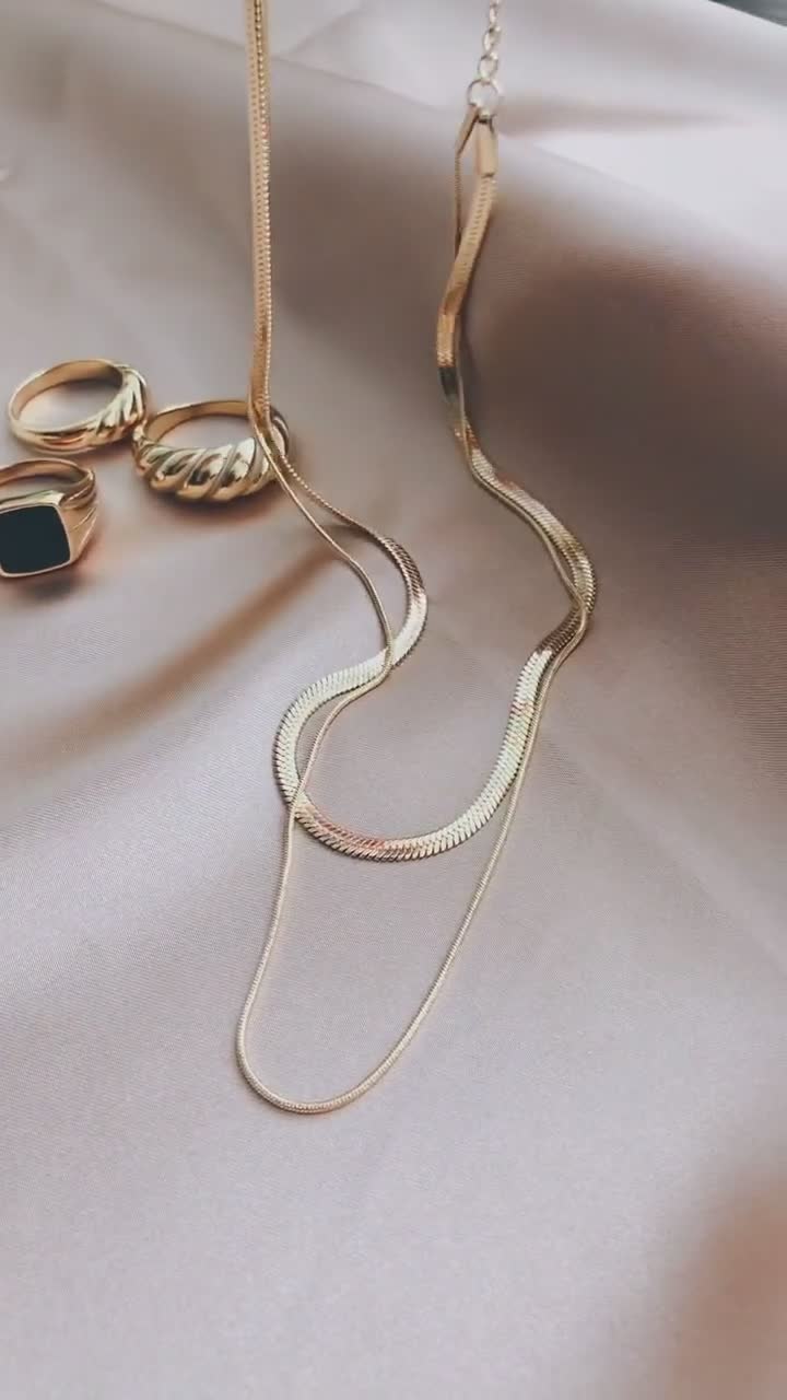 14K Gold Filled Dainty Thin Herringbone Chain Necklace — Priscilla Ma