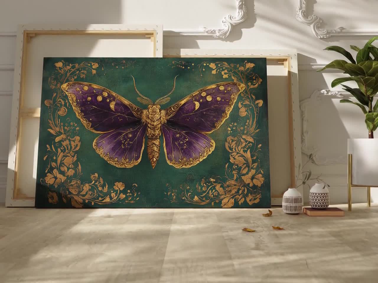 Vintage Butterfly Wall Art Decor - Gold Framed Canvas Print 12x16 Inch, Aesthetic Home Decor For Living Room, Bedroom