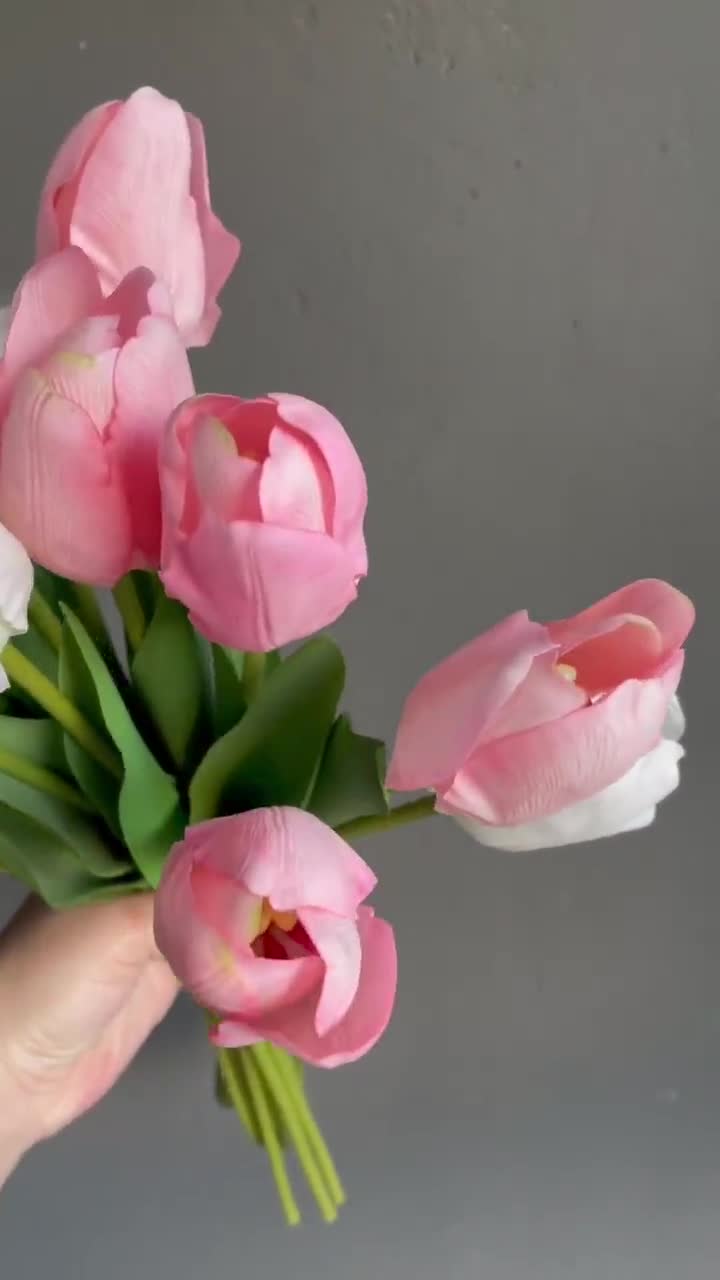 19 Bundle di tulipani finti Real Touch, tulipani bianchi, tulipani rosa,  disposizione dei fiori domestici fai da te, tulipani artificiali -   Italia