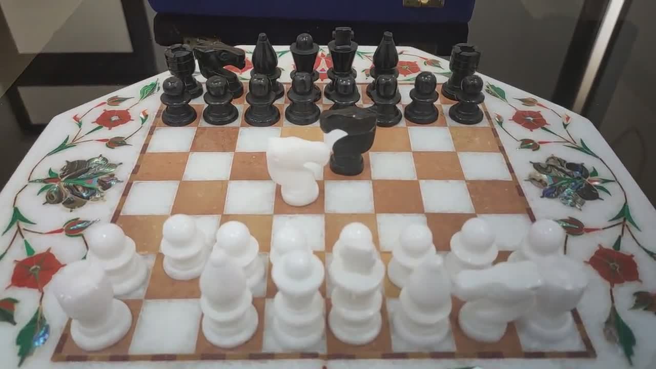 Black and White Marble Stone Chess Pieces & Board Set – royalchessmall