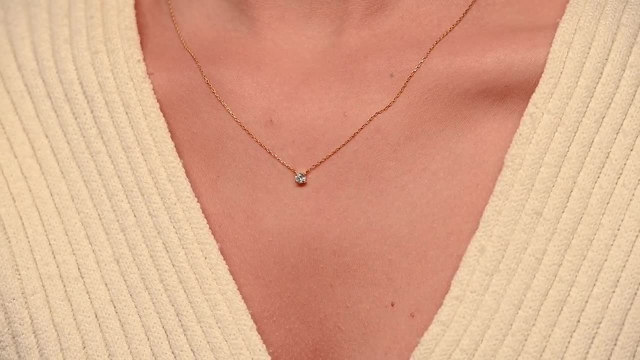 Diamond Necklace/ Diamond Solitaire Necklace/ Dainty Diamond Necklace/ 14k  Gold Solitaire Diamond Prong Set Necklace/ Solitaire Necklace