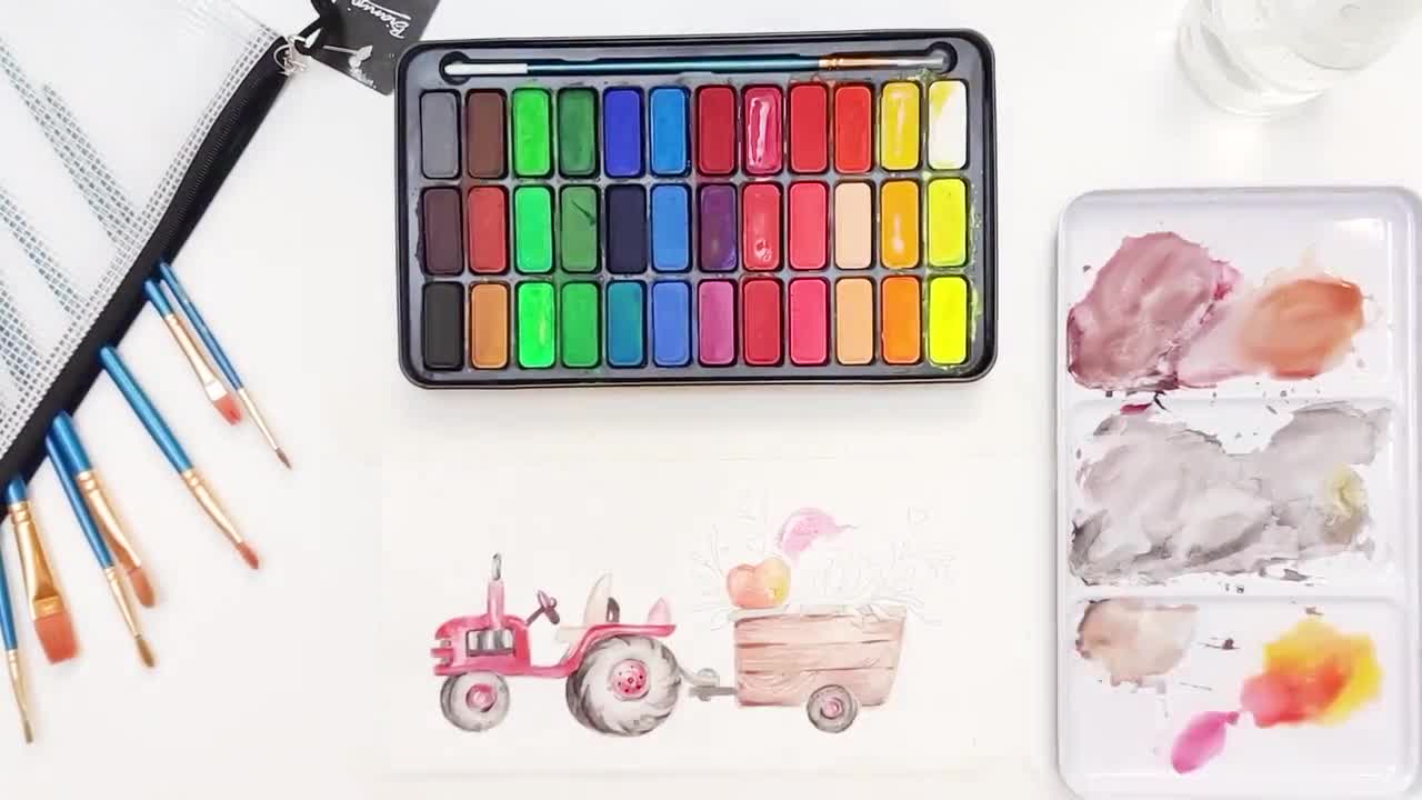 Watercolor Paints & Brush - 36 Piece Set
