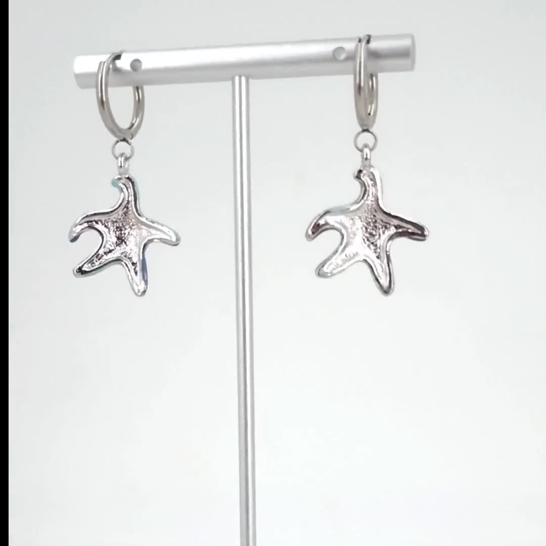 Starfish Huggie Hoop Earrings Pair Silver Beach Jewelry 3703-33 - Etsy