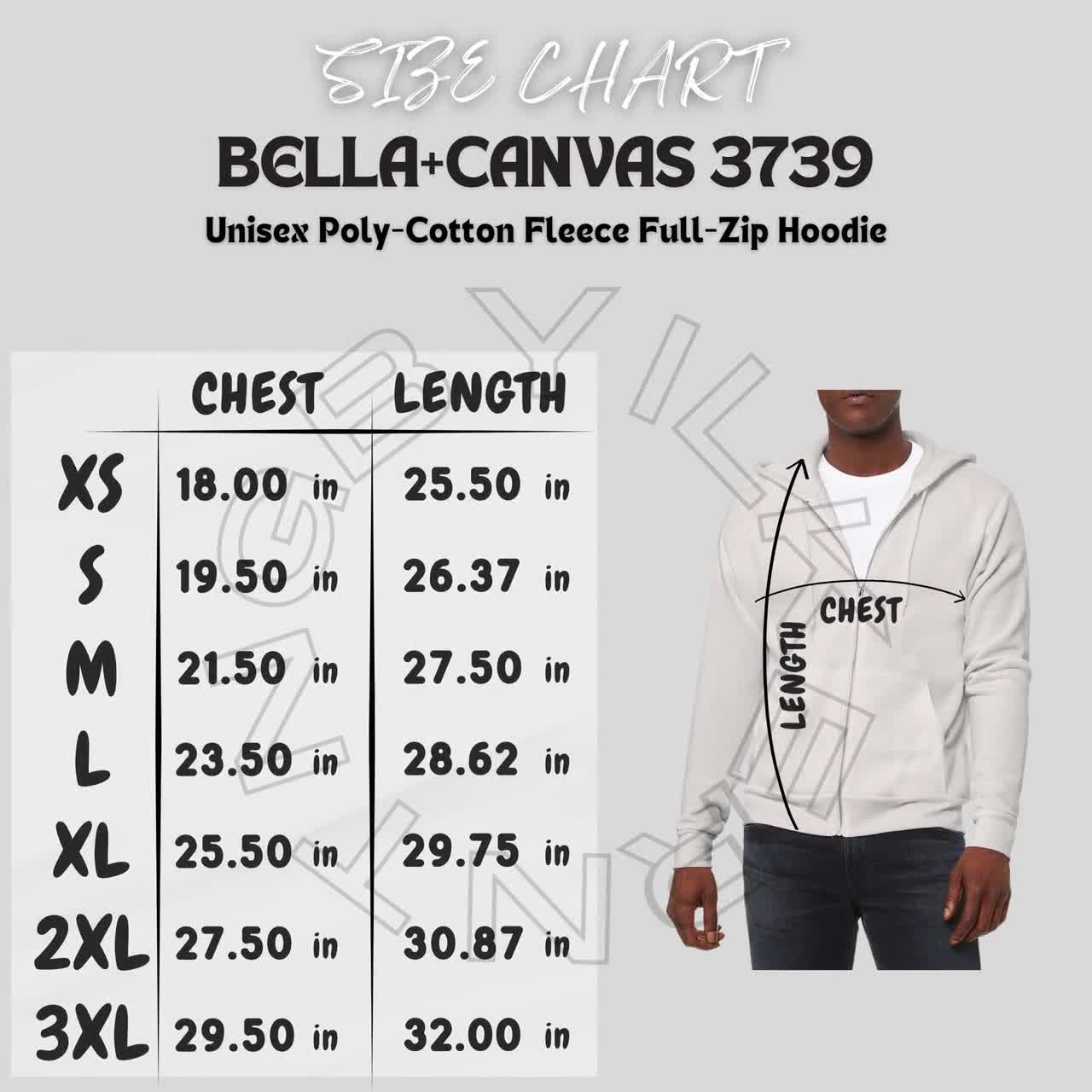 Bella+canvas 3739 Size Chart | Unisex Poly-cotton Fleece Full-zip
