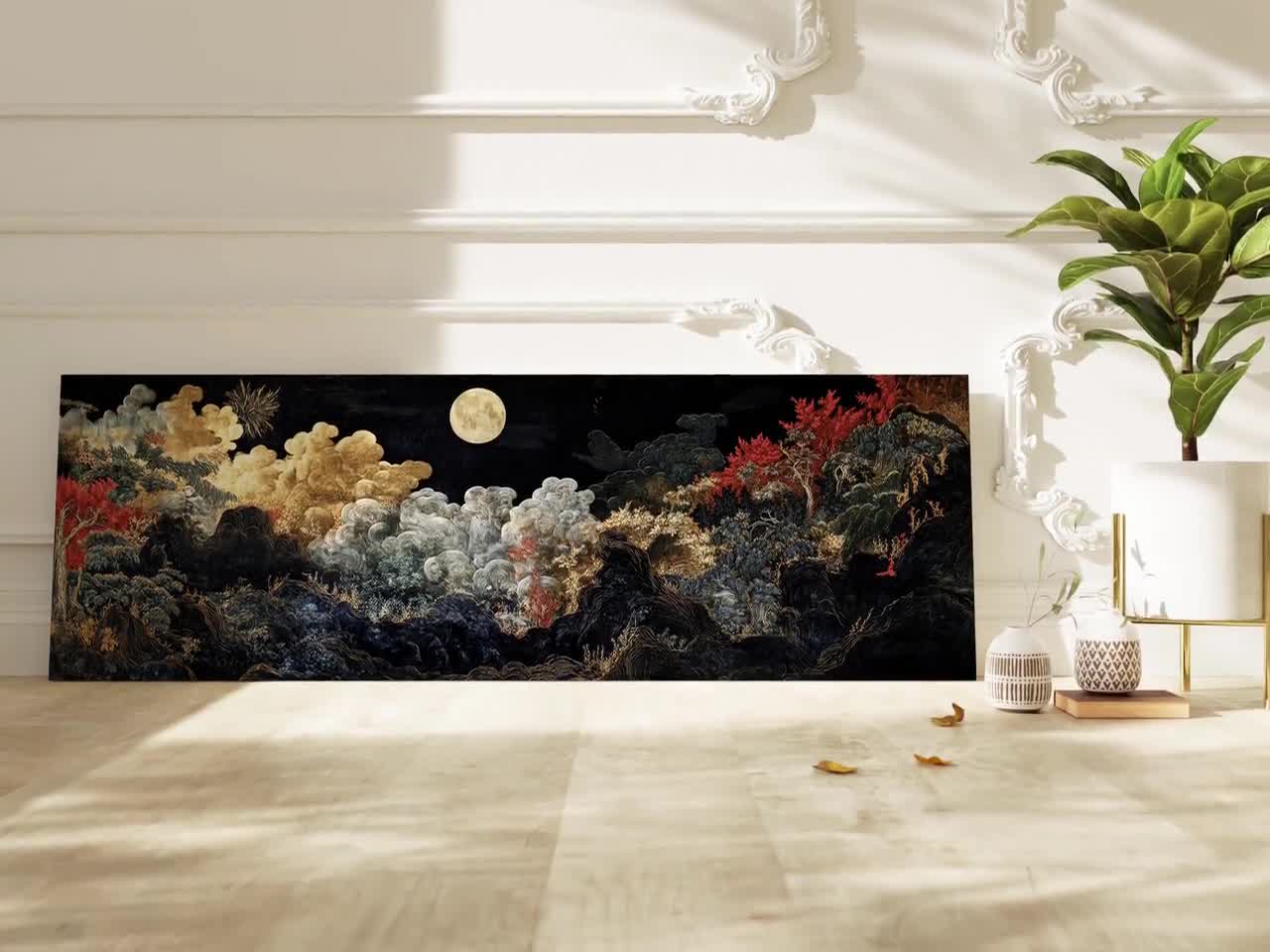 Vintage Japanese Landscape Tapestry Print: Framed Asian Wall Art