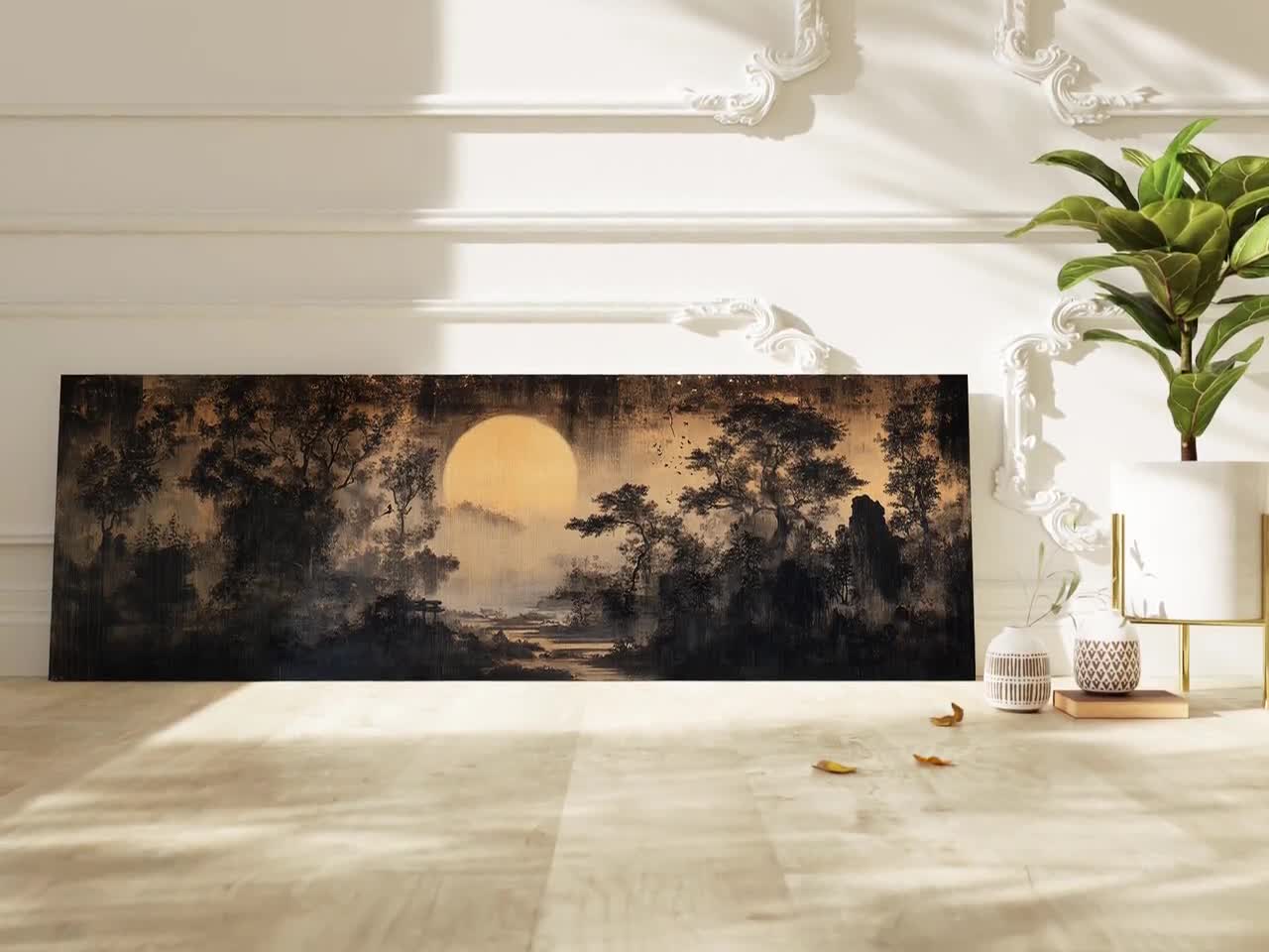 Vintage Japanese Landscape Tapestry Print: Framed Asian Wall Art