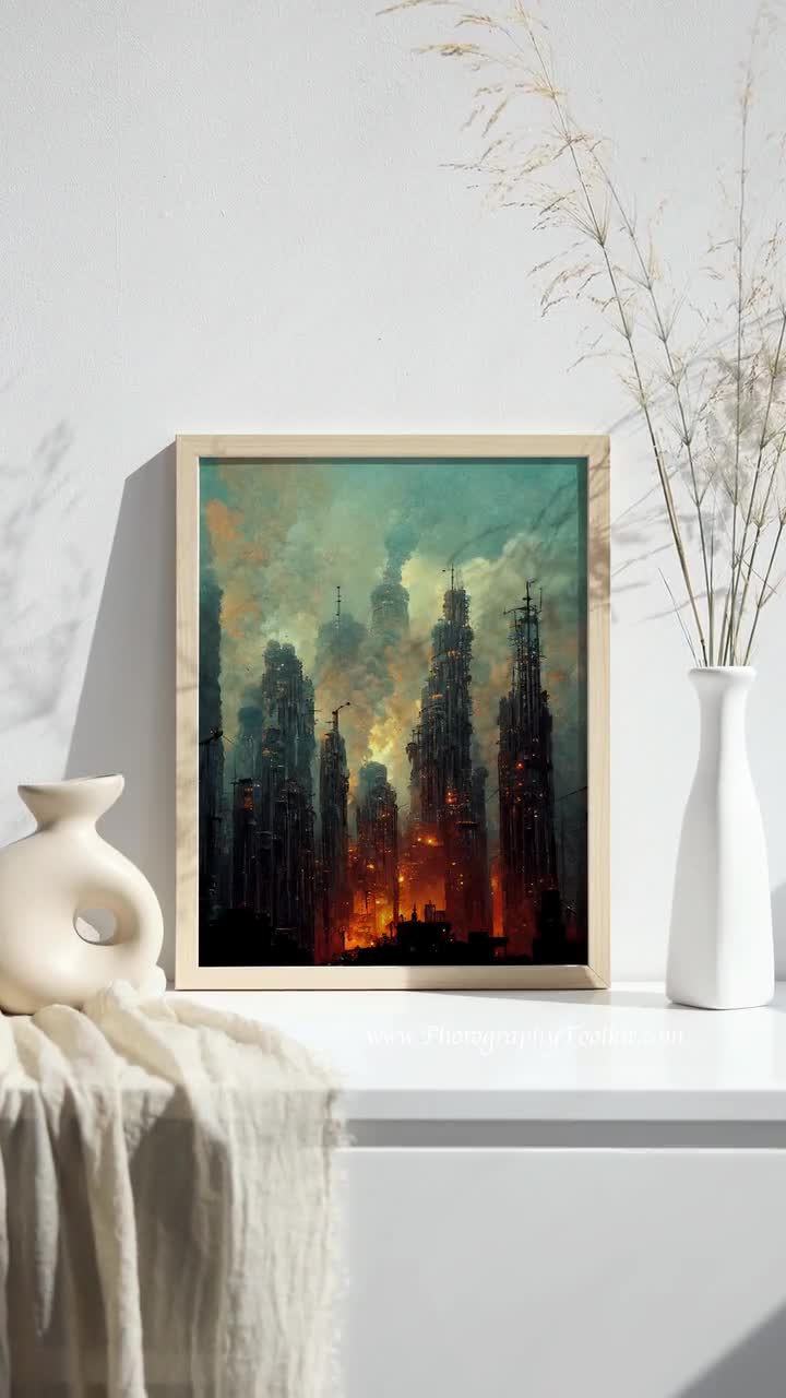 都市プリント、スカイラインプリント、都市風景画アートプリント、都市