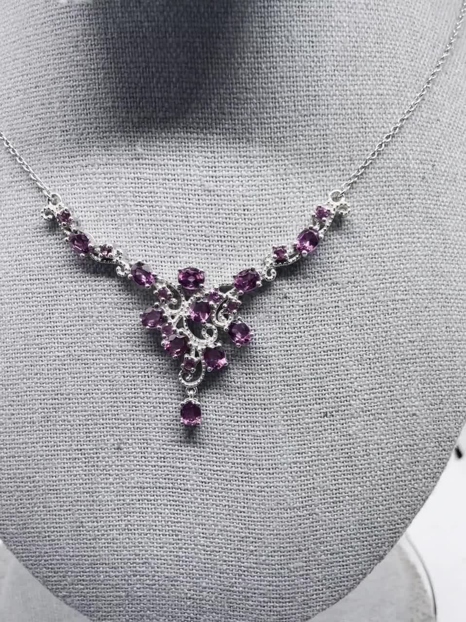 Wine Garnet Pendant Necklace in outlet Platinum