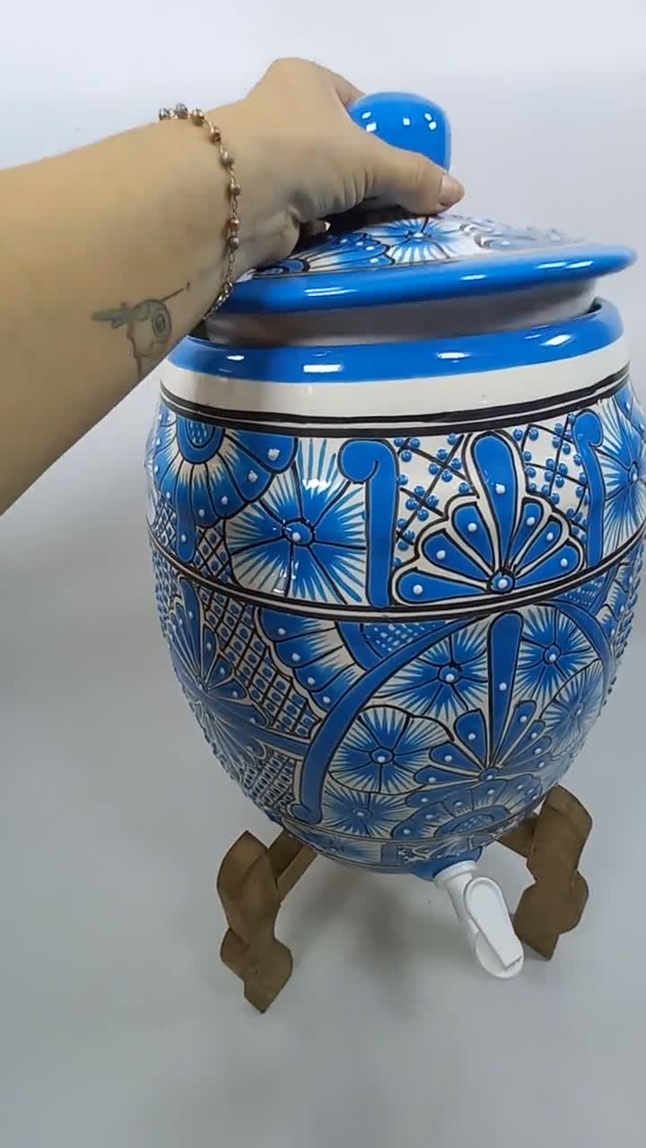 WATER CROCK Talavera Mexican pottery WATER DISPENSER glazed paint folk art