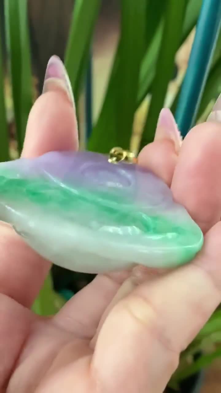 Vintage 14K Solid Yellow Gold Green, Purple, White Jadeite