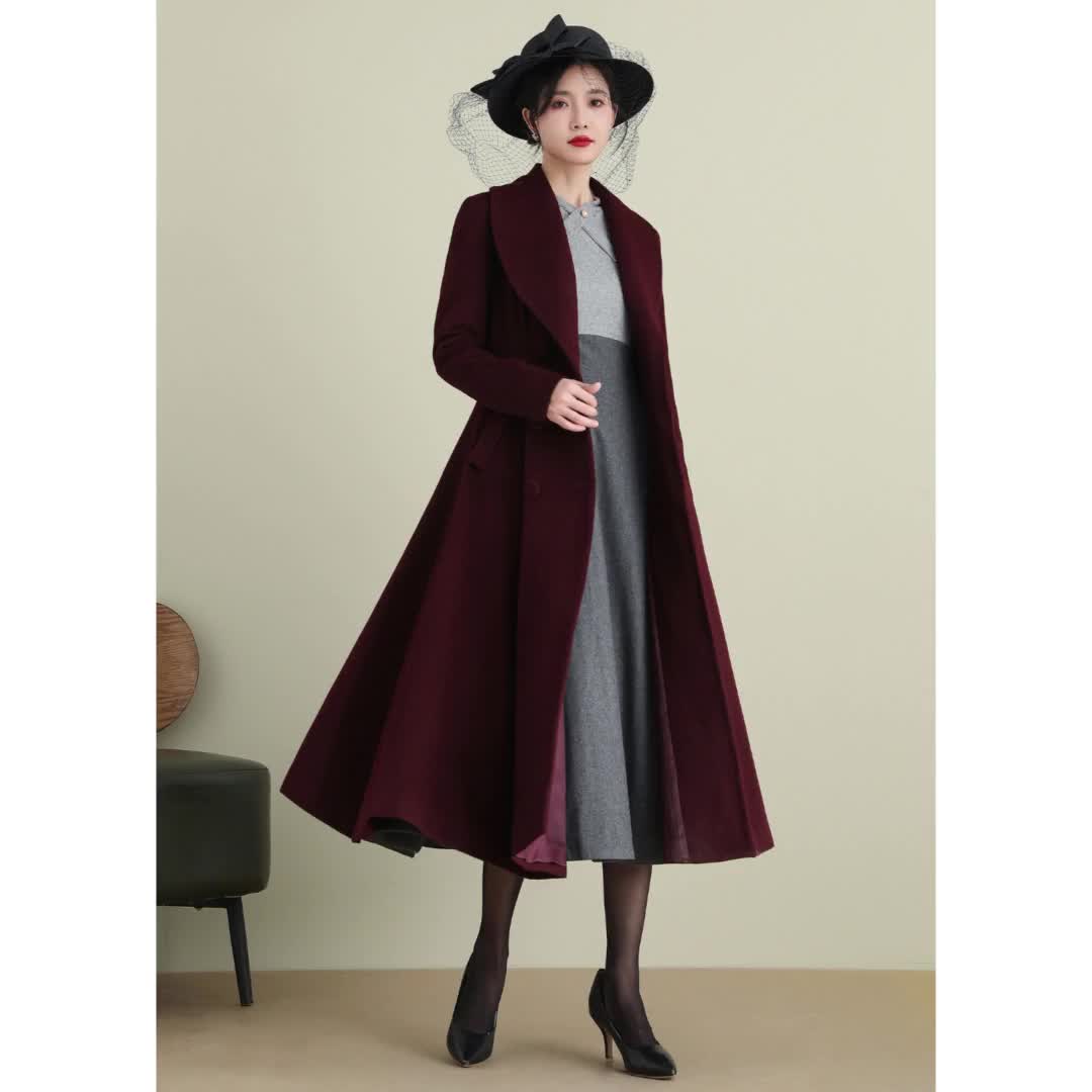 1950s Inspired Long Wool Coat Women, Fit and Flare Coat, Warm