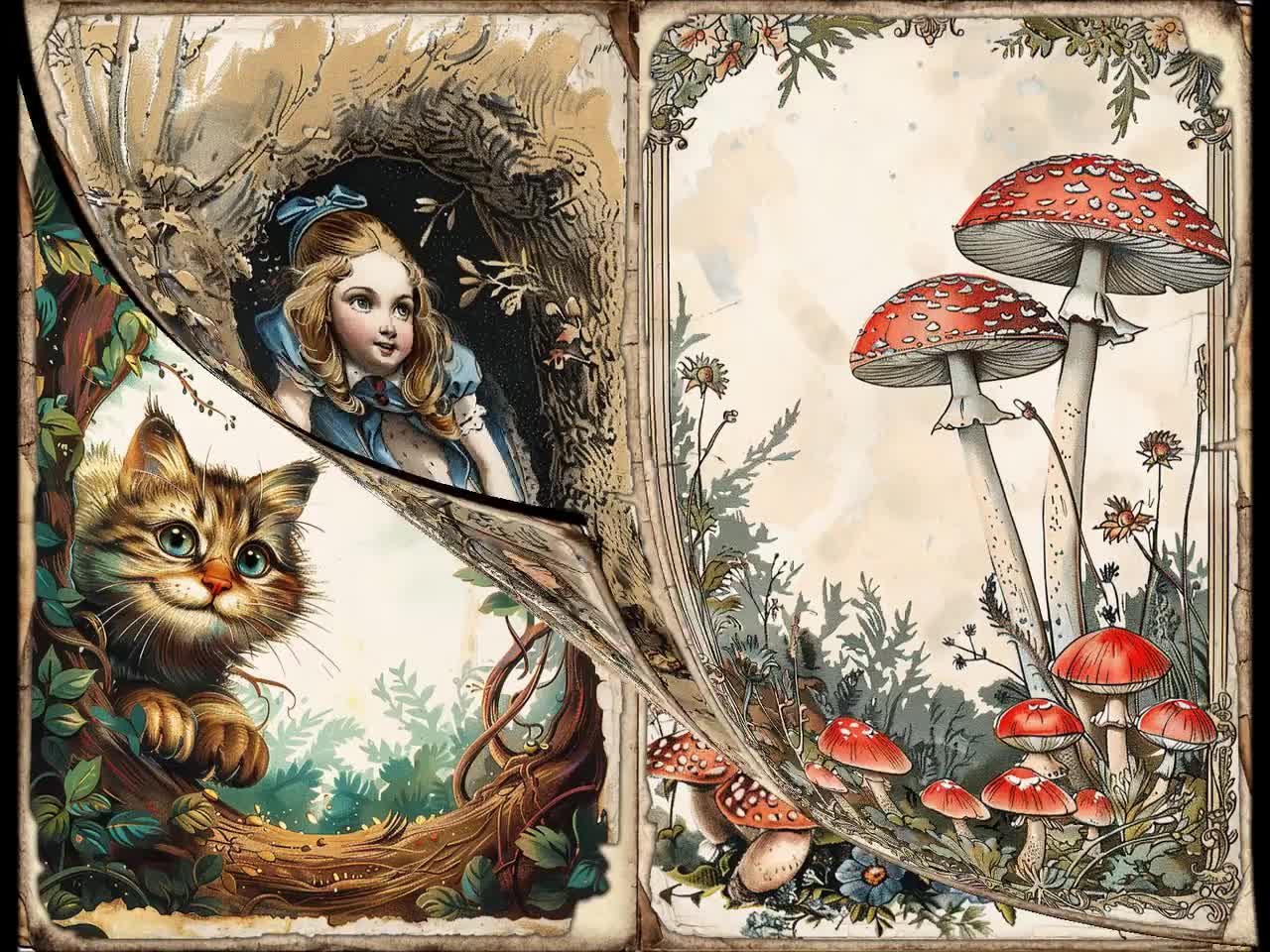 ヴィンテージ アリス ワンダーランド ジャンク ジャーナル ページ