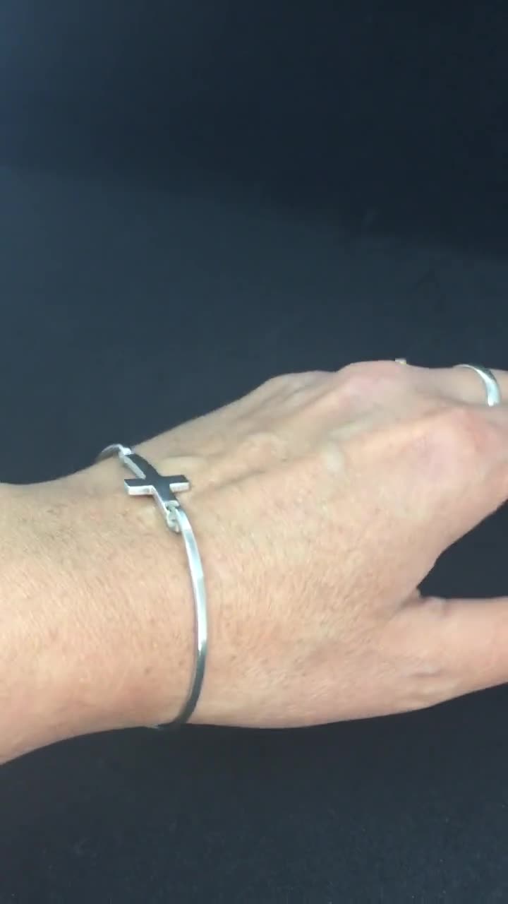 Sterling Silver Cross Bangle Bracelet – Elegant Christian Jewelry