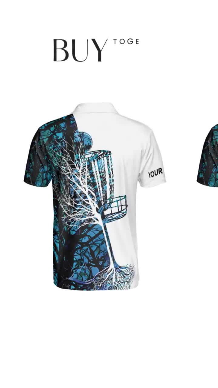 メンズ ディスクゴルフ ポロシャツ：カスタムネーム ブルー