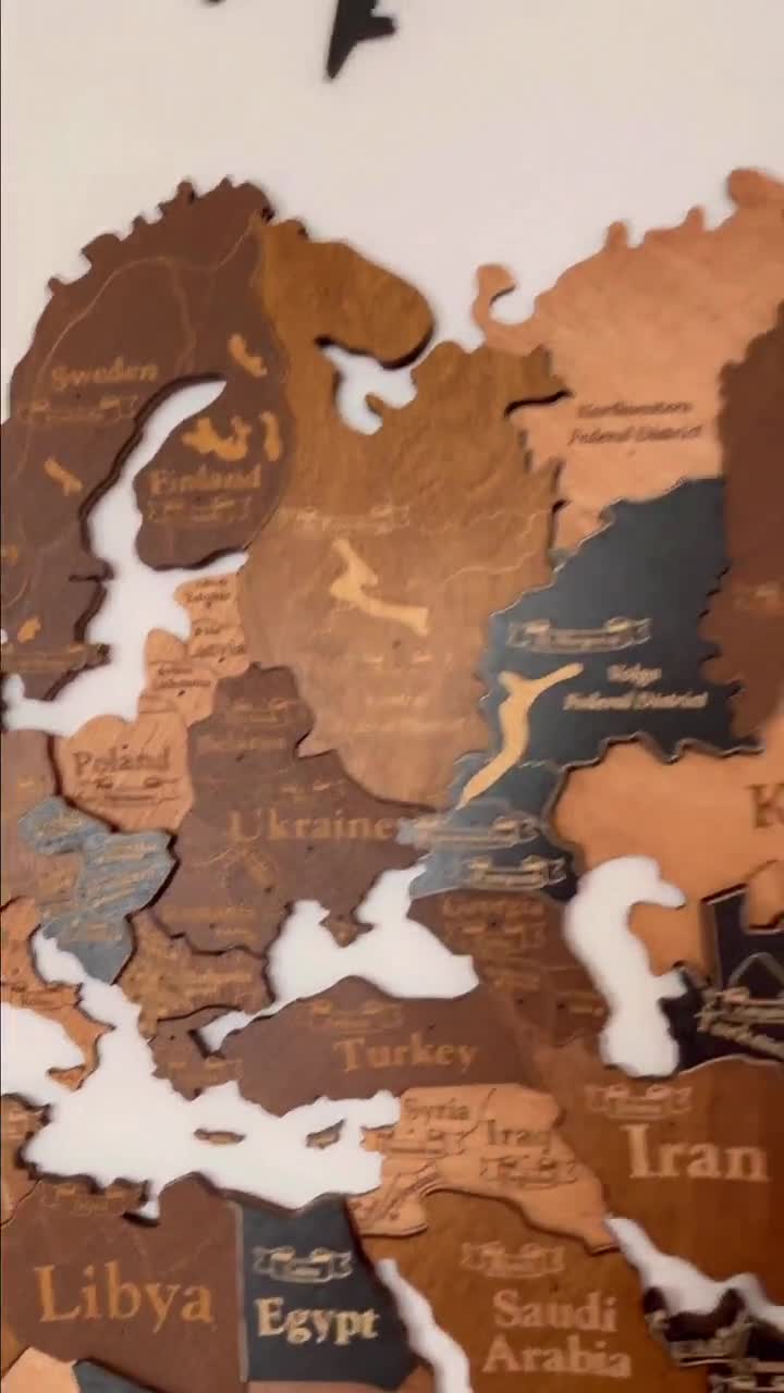 Mapa 3D de madera del mundo para pared, decoración de oficina, pasadores de  presión incluidos Mapa Mundi para Marcar Viajes, Mapa del Mundo para