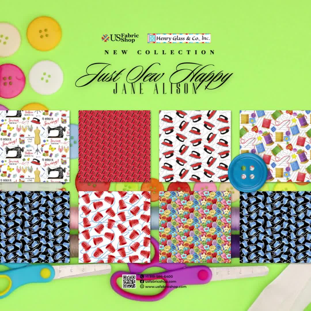 Just Sew Happy Multicolored Tossed Sewing Accessories Yardage