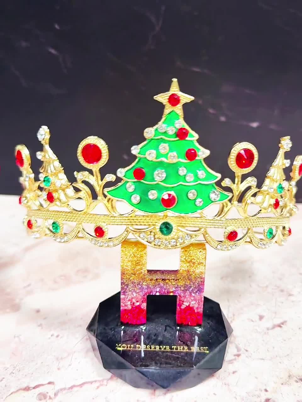 クリスタルクリスマスツリーヘッドピース：ゴールドホリデーティアラ