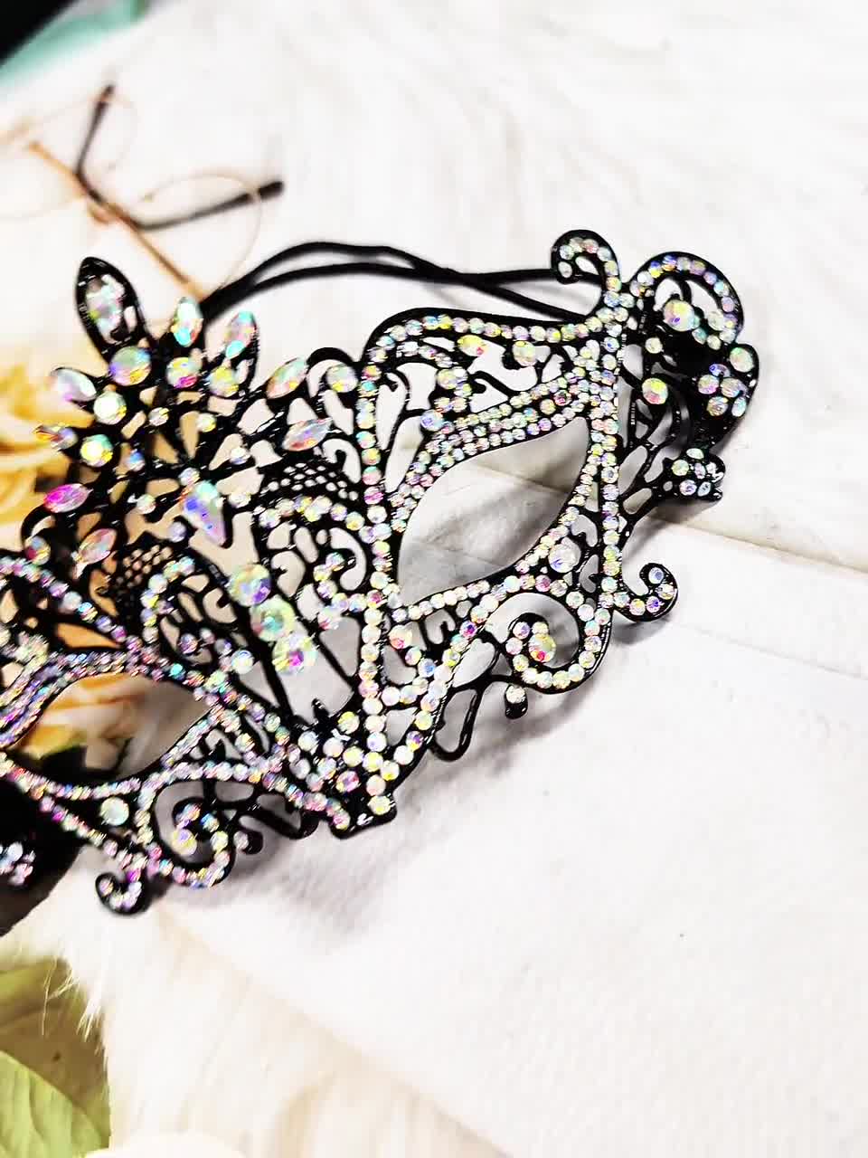Iridescent Crystal Masquerade Mask: Black Rhinestone Party Mask - Etsy