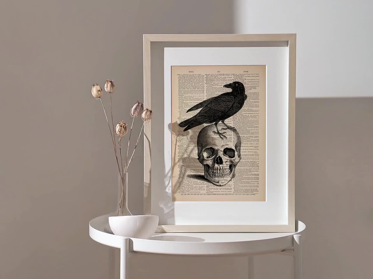 Raven Skull Art Print, Witchy Room Decor, Vintage Skull Art, Gothic Poster,  Gift For Him, Dark Academia Wall Art, Crow Halloween Decor 054