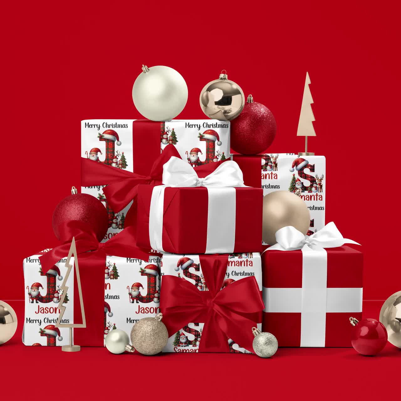 Rolo de papel de embrulho de Natal personalizado Papel de embrulho de presente de Natal personalizado Papel de embrulho de presente de Natal Presentes de Natal Papel de embrulho de presente com nome personalizado video poster