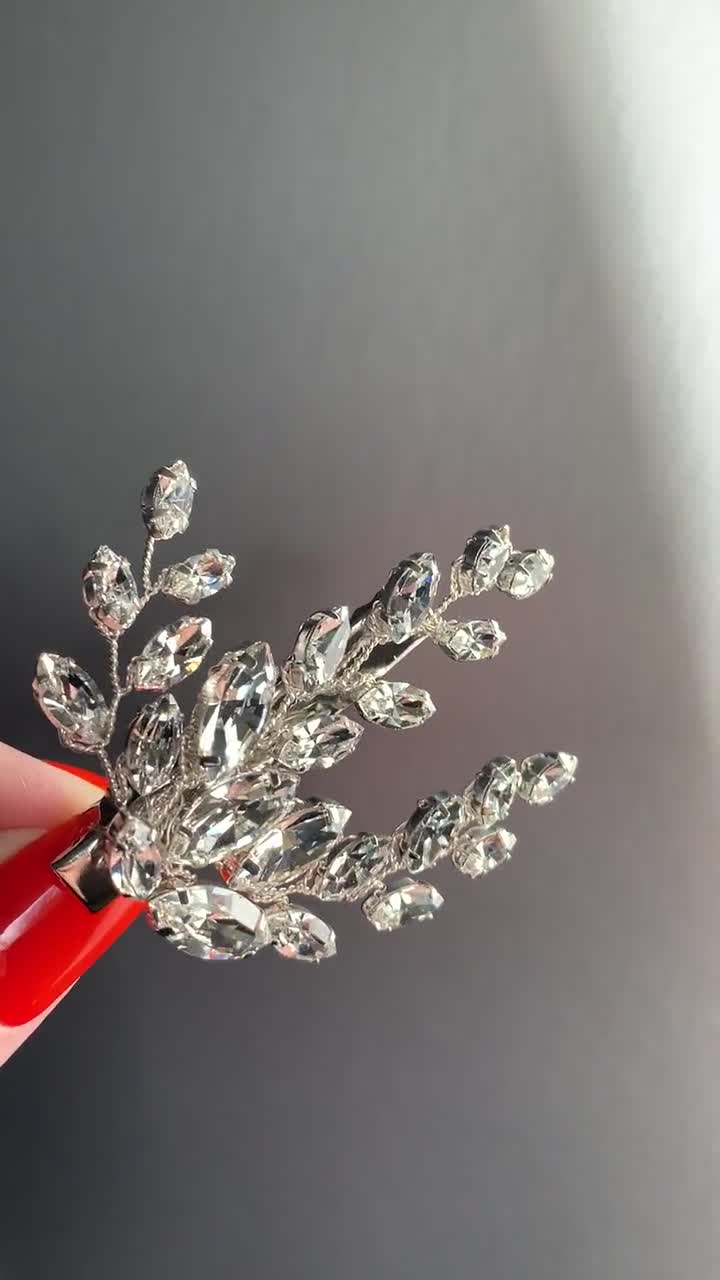 Prosy Fermaglio per capelli da sposa a forma di pianta rampicante, in  argento con cristalli e strass, accessori per donne e ragazze