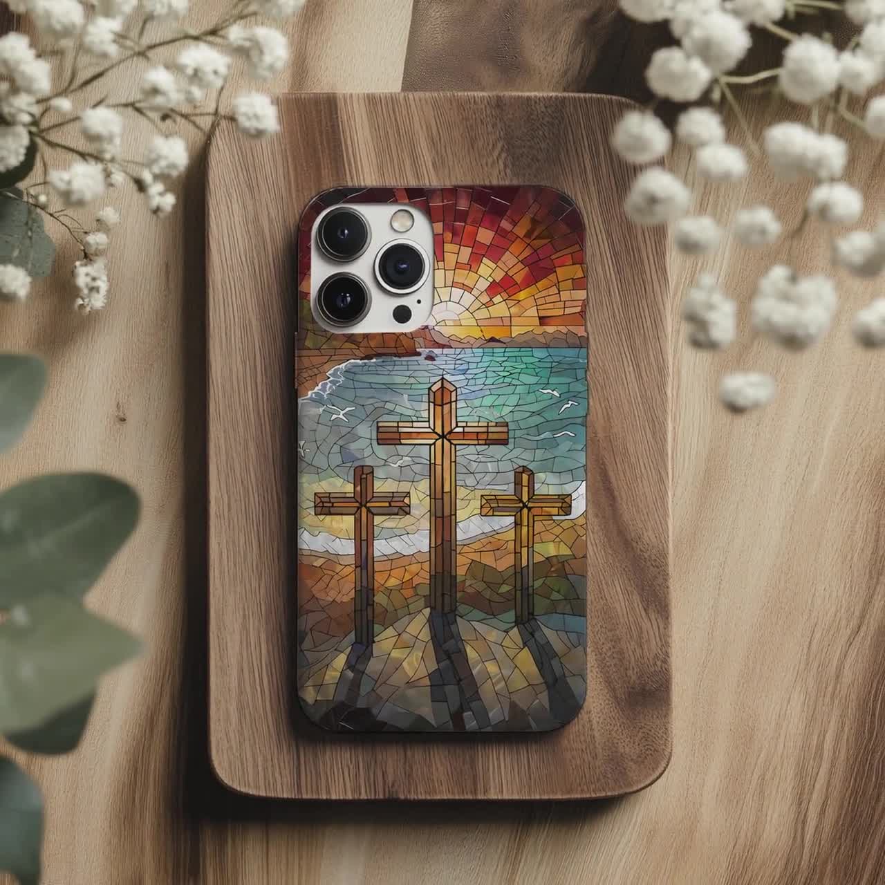 Christian Phone Case  Faith Over Fear iPhone Case  Stained Glass Crosses   Religious Gift for Her  Tough MagSafe Case  Spiritual Case