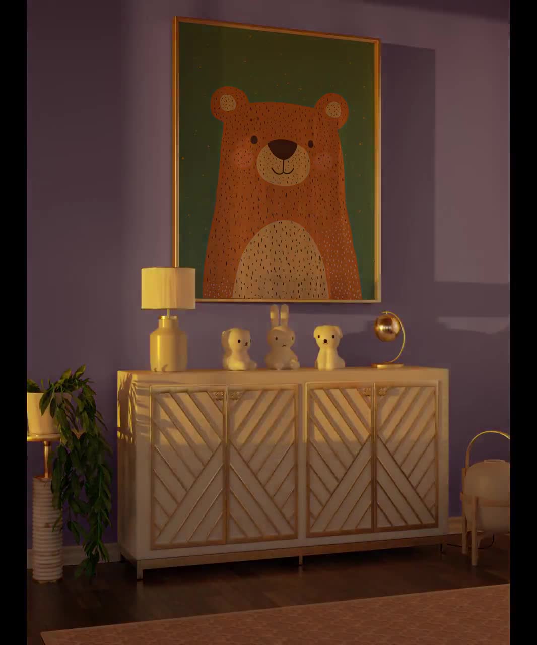 かわいいクマの子供部屋用プリント、森の動物アート（デジタル