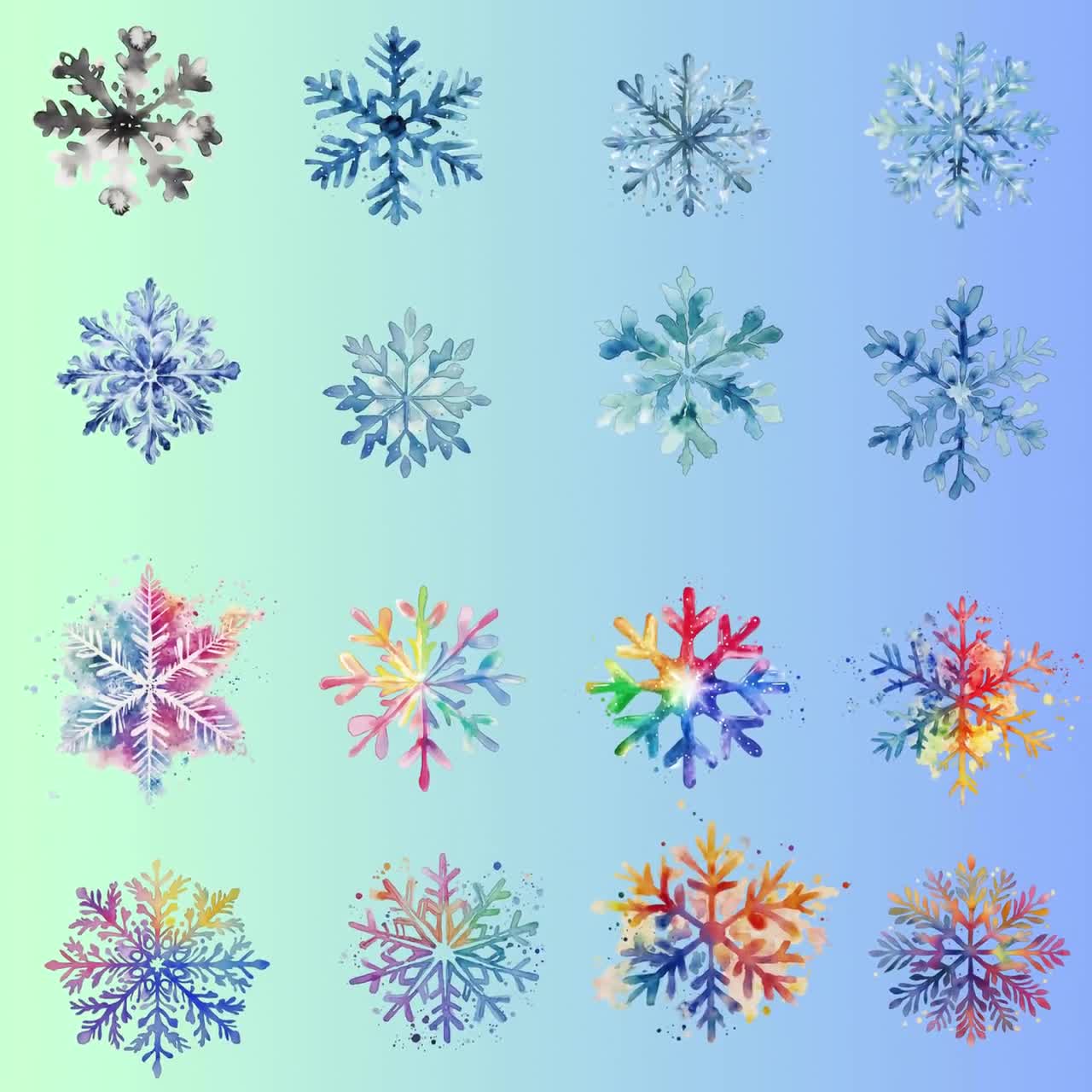 水彩雪の結晶のクリップアート：クラフト用の冬のPNG画像（デジタルダウンロード）, image size:1280x1280