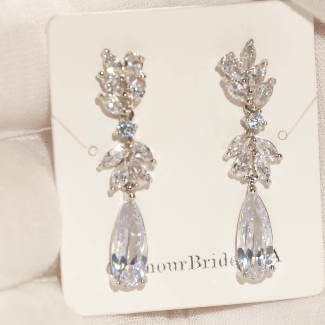 Wedding Crystal Drop Earrings, Bridal Earrings, Teardrop Crystal Earri –  Happy Crafting UK