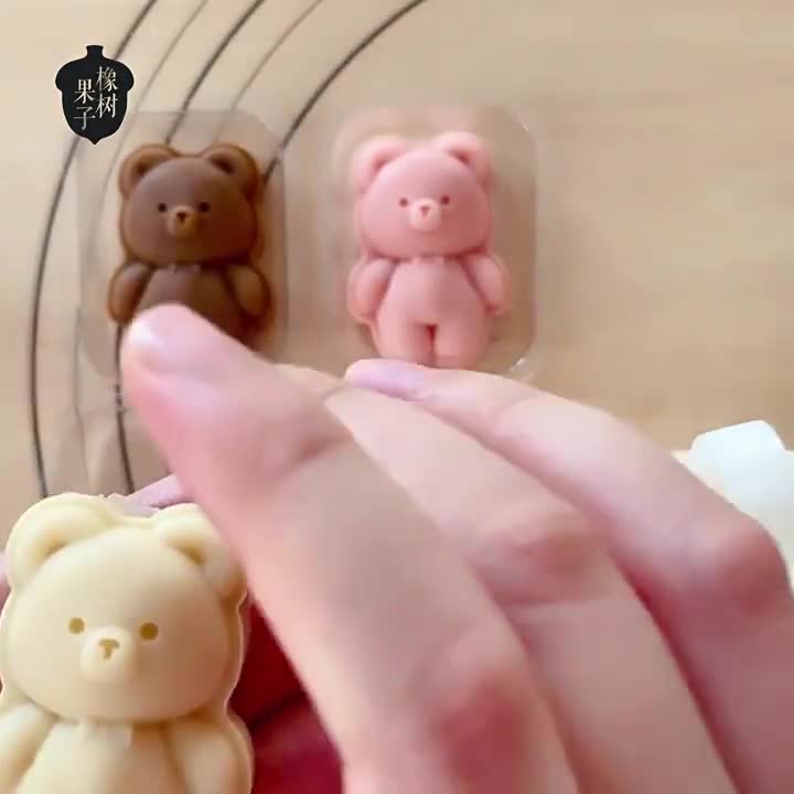 3D Cute Teddy Bear Mooncake Mold Set Little Bear Hand Press