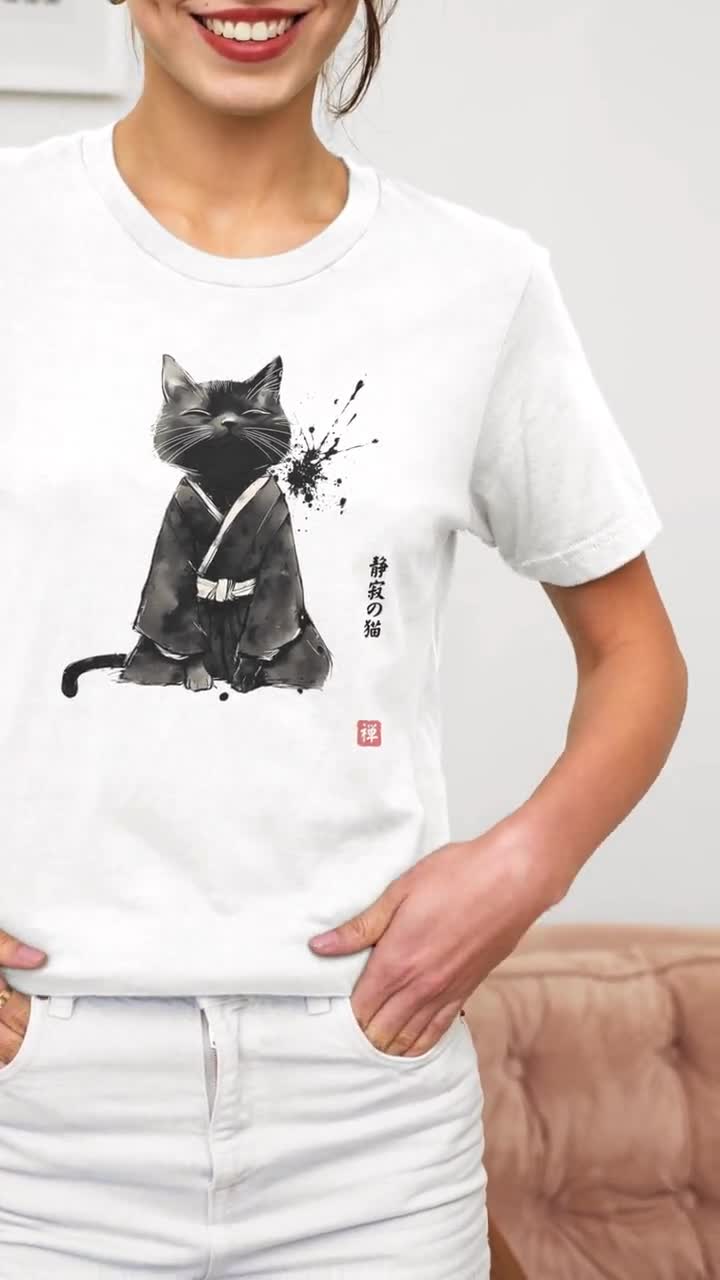 禅の黒猫着物Tシャツ：墨絵の日本美術 - Etsy 日本