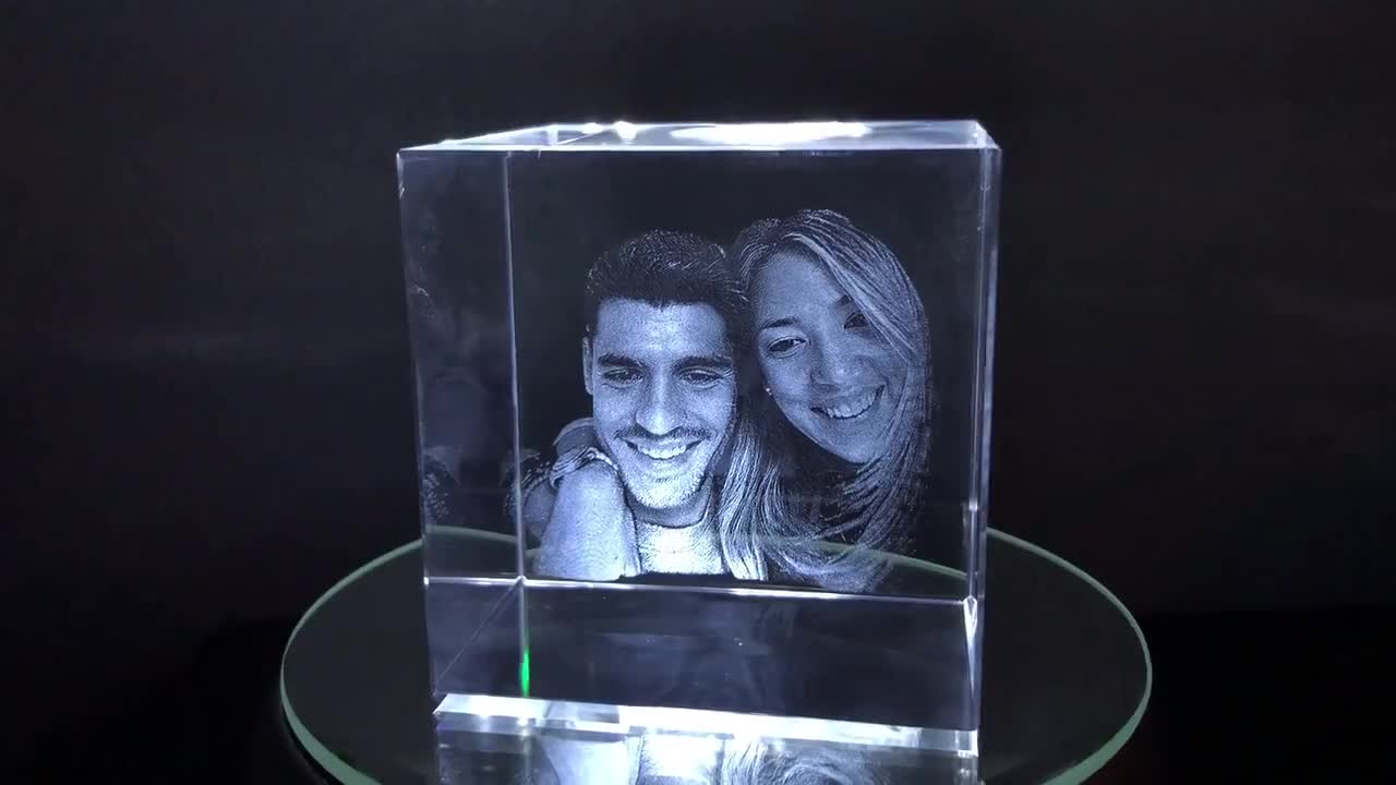 3D Crystal Photo Cube w/Light Base | Personalized Custom Glass Laser Etched & Engraved Photo, Picture, Image, Keepsake for any Occasion video poster