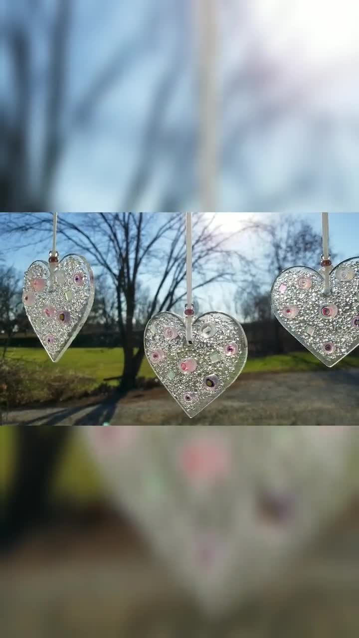 Heart Valentine Suncatcher, Kiln Formed Glass Window Hanging