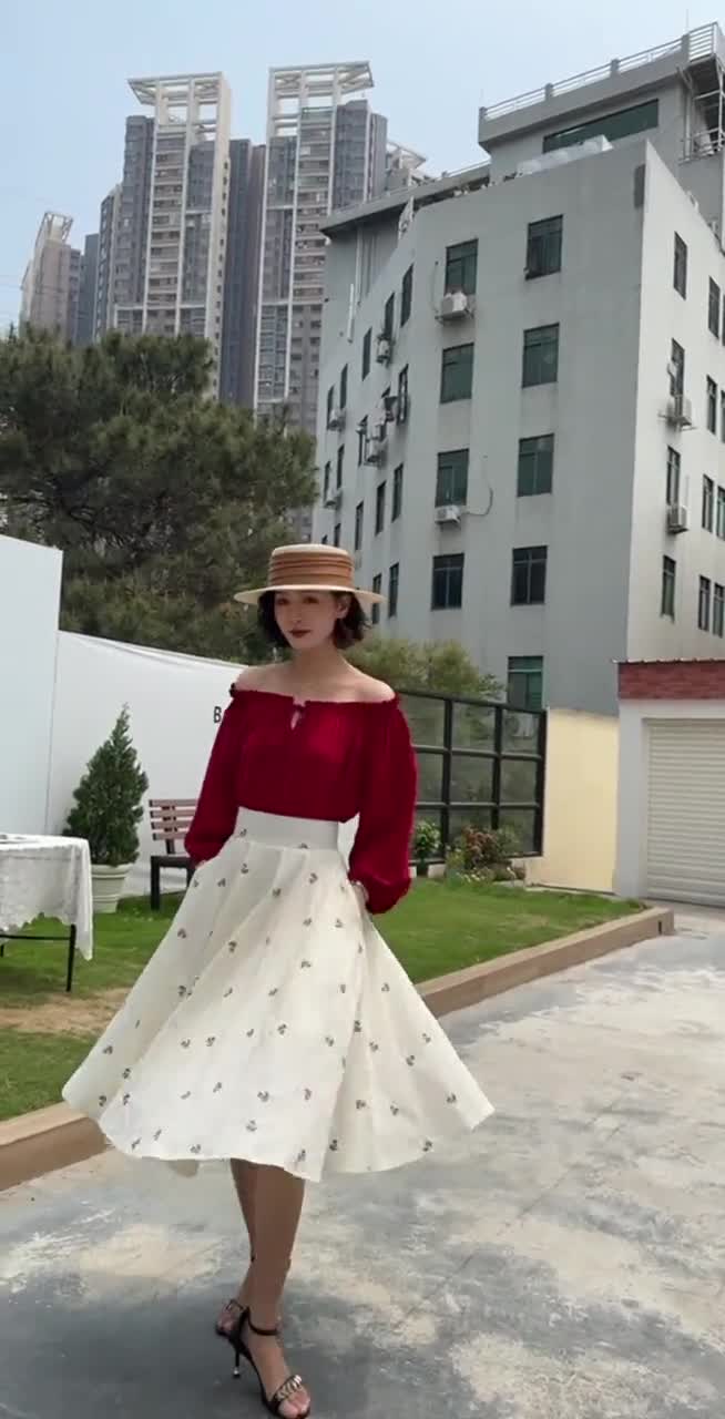 Jupe En Tweed Taille Haute Pour Femmes - Apricot - Jupes Trapèze à