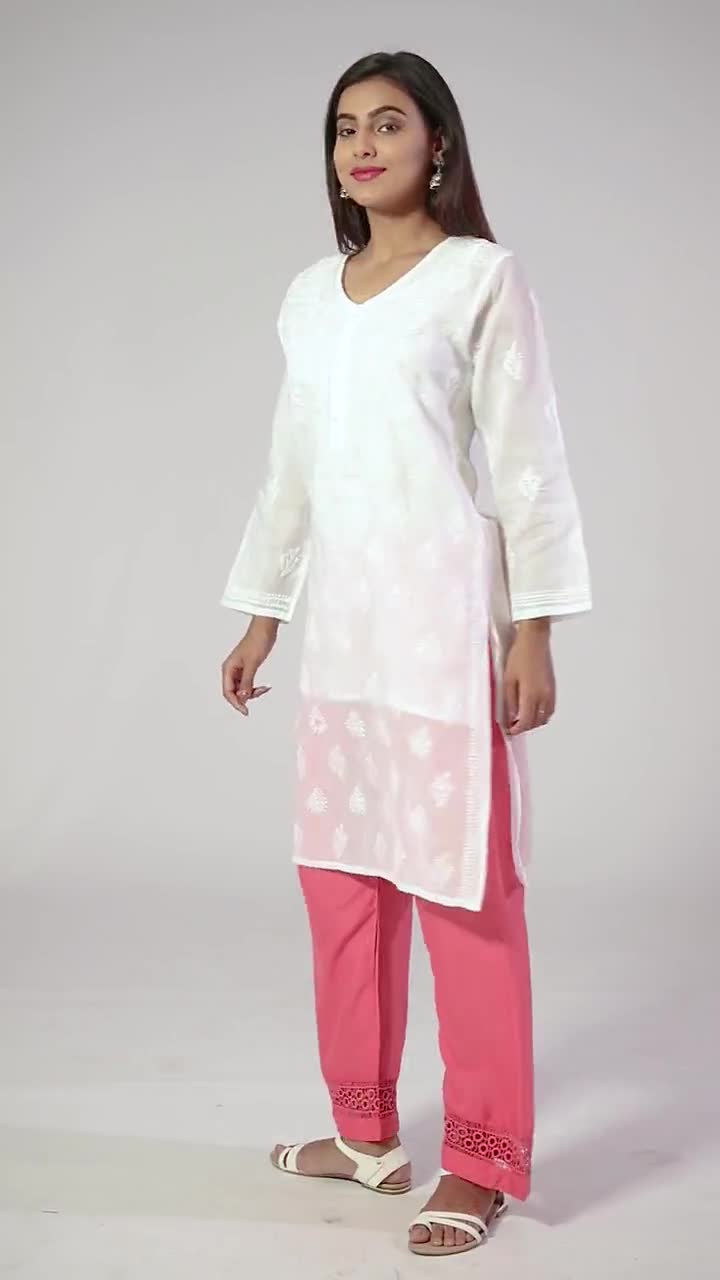 Buy Dark Green Embroidered Festive Kurta With Pink Tights Online - Shop for  W