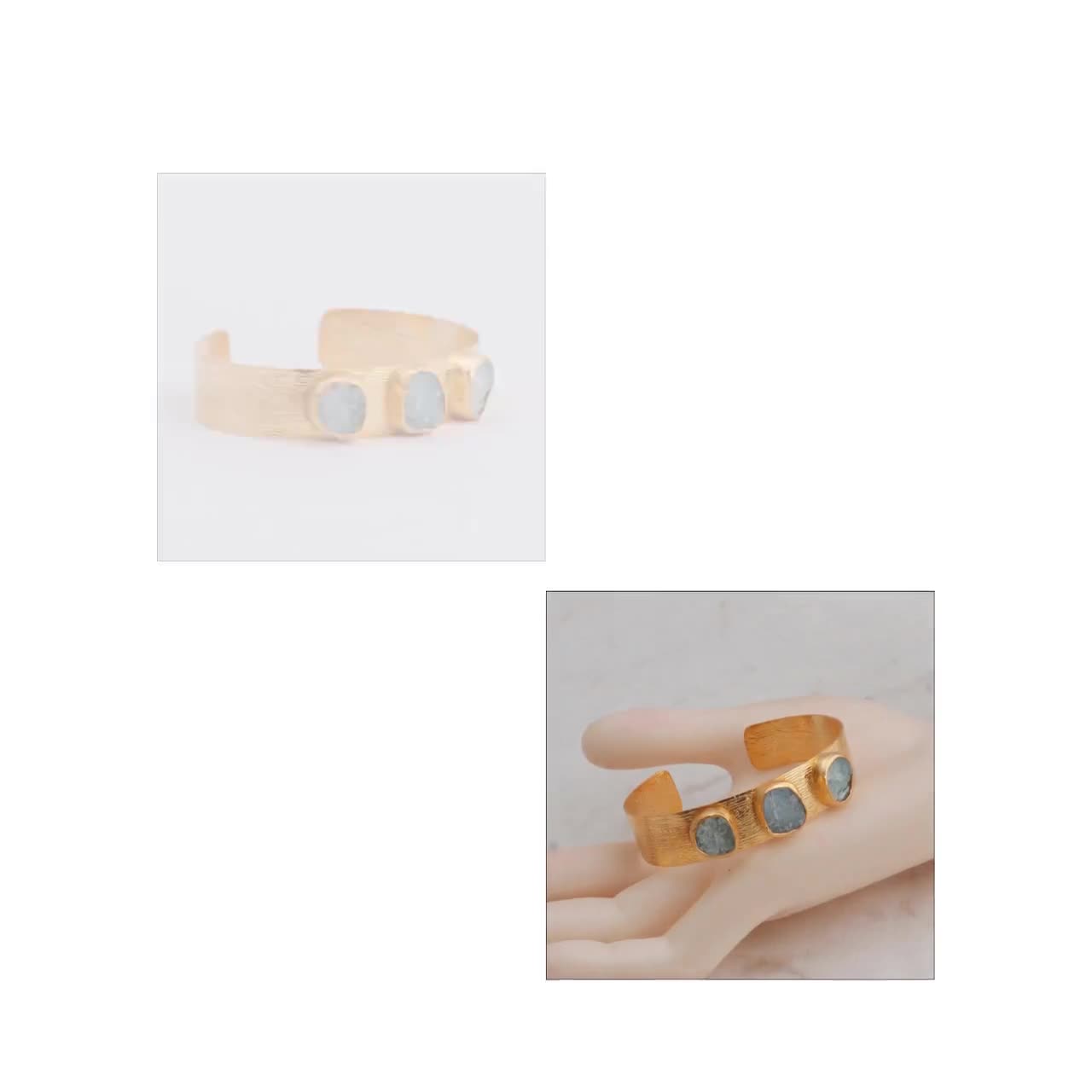 Green Strawberry Quartz Hammered Cuff Bracelet - Gold Plated Solid