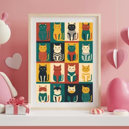 バウハウスの猫のポスター：カラフルな猫のアートプリント - Etsy 日本