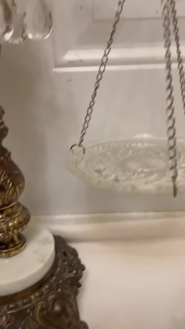 Vtg Baroque Scale of Justice, Two Candle Holders, Crystal