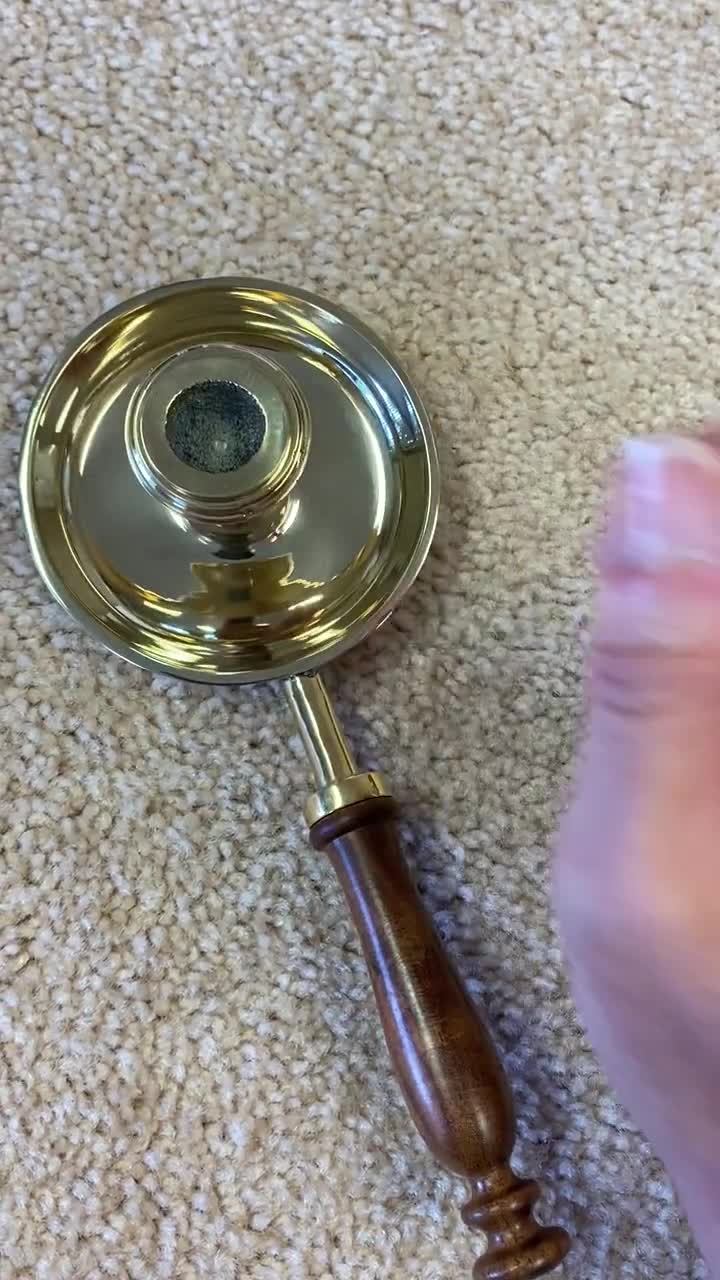 Polished Brass Chamberstick with Wooden Handle- Antique Vintage Style -  Schooner Bay Company