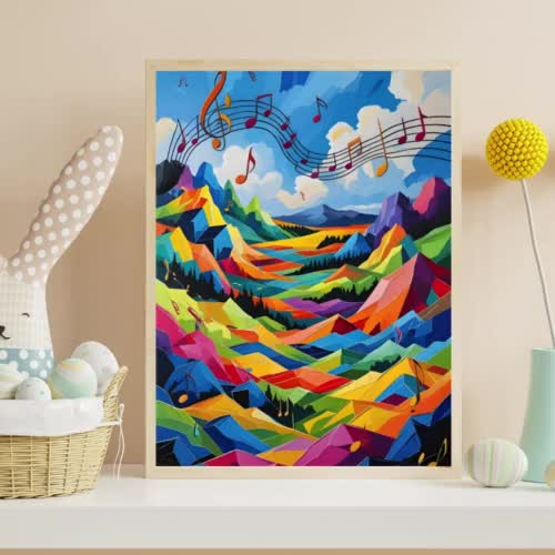 Abstract Music Notes Art Print: Mid-century Modern Geometric Wall
